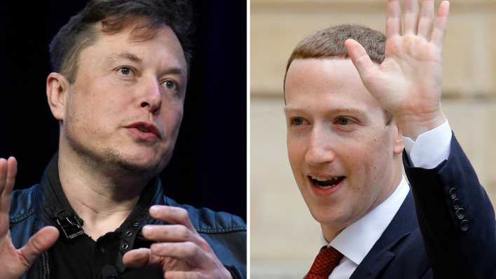 Portraitfotos von Elon Musk und Mark Zuckerberg gegenüber gestellt. (Quelle: Picture Alliance)