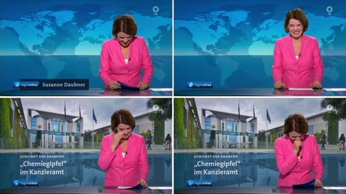 Standbilder der Ausstrahlung der "Tagesschau" um 07:30 Uhr zeigen die lachende Tagesschau-Sprecherin Susanne Daubner.